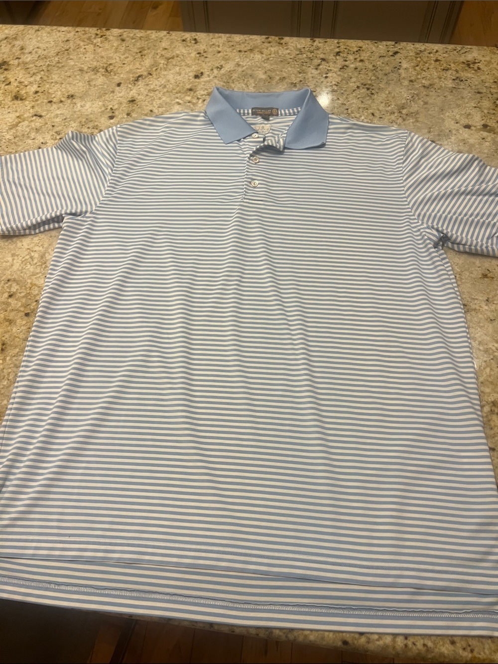 PETER MILLAR MENS SS “summer comfort”blue&WHITE COLLARED GOLF POLO SHIRT SzLARGE
